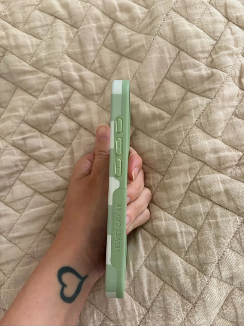 Velvet Caviar Sage Green & White Checkerboard Phone Case with Card Slot